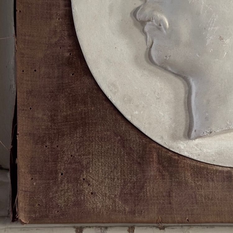 Plaster bas-relief of a man with a mustache from the 19th century, velvet frame