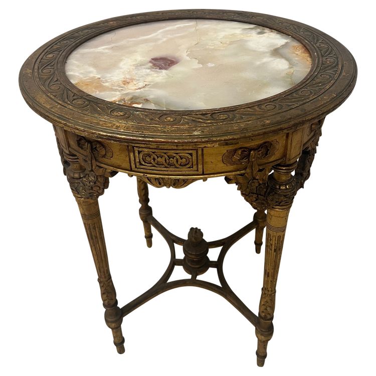 Guéridon de style Louis XVI en bois et stuc doré XIX siècle