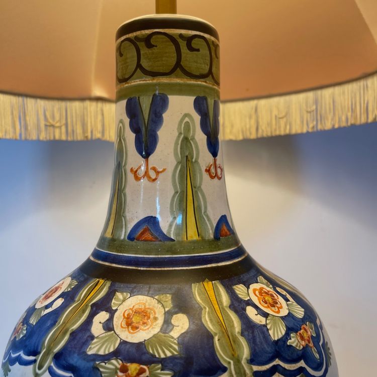 Large hand-painted ceramic lamp - Maison Drimmer in Rodez - Unique model - Height 76 cm