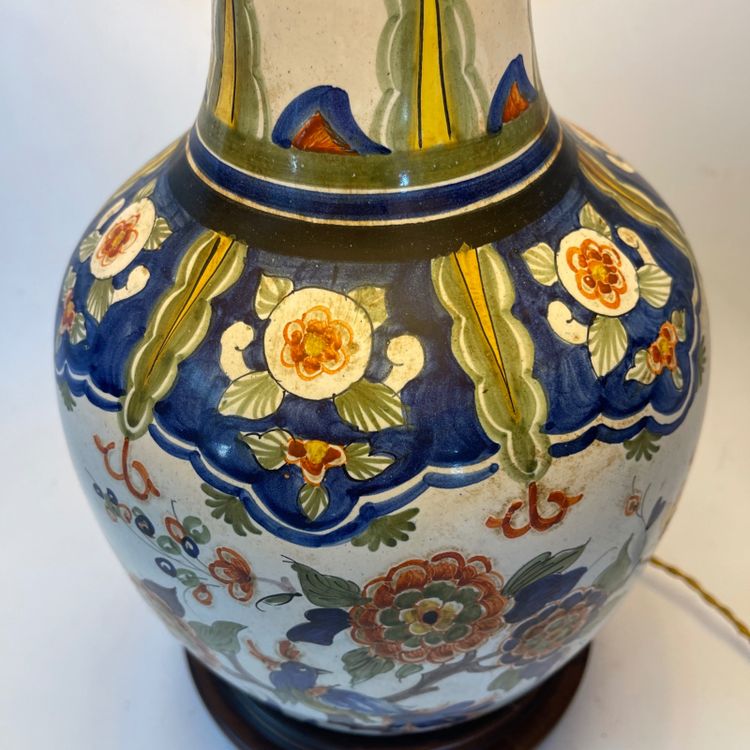 Large hand-painted ceramic lamp - Maison Drimmer in Rodez - Unique model - Height 76 cm