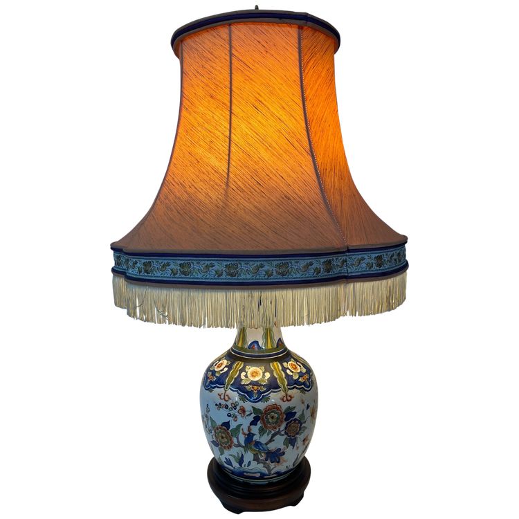Large hand-painted ceramic lamp - Maison Drimmer in Rodez - Unique model - Height 76 cm