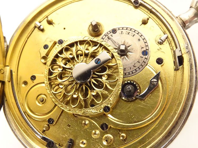 Taschenuhr mit Schlagwerk Massivsilber Hahnwerk Vieillard XIX.