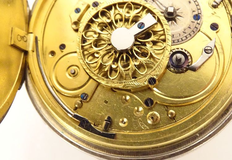 Taschenuhr mit Schlagwerk Massivsilber Hahnwerk Vieillard XIX.