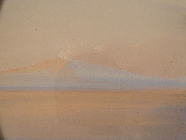 Coppia di gouaches napoletane paesaggi baia di Napoli Vesuvio pescatori Italia XIX secolo
