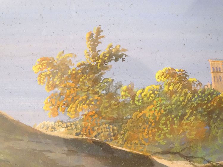 Coppia di gouaches napoletane paesaggi baia di Napoli Vesuvio pescatori Italia XIX secolo