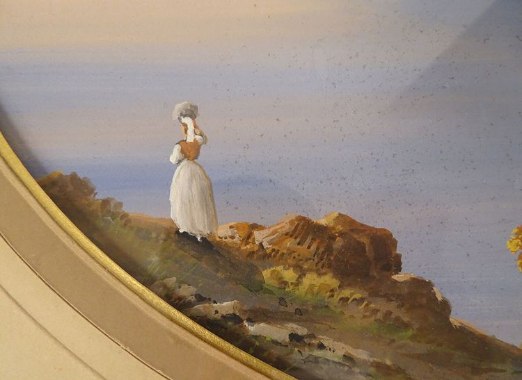 Coppia di gouaches napoletane paesaggi baia di Napoli Vesuvio pescatori Italia XIX secolo