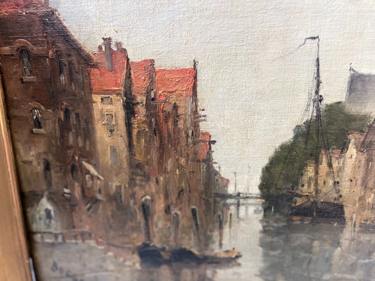 Oil on canvas "Vue de la ville sur le canal" by Franck BOGGS XIX century