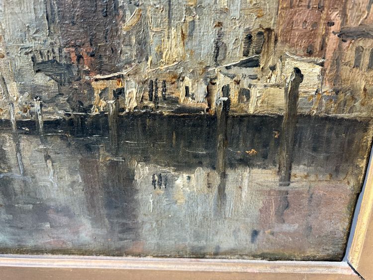 Oil on canvas "Vue de la ville sur le canal" by Franck BOGGS XIX century