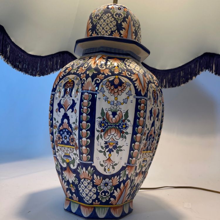 Large Rouen earthenware lamp - Hand-painted - Height 83 cm