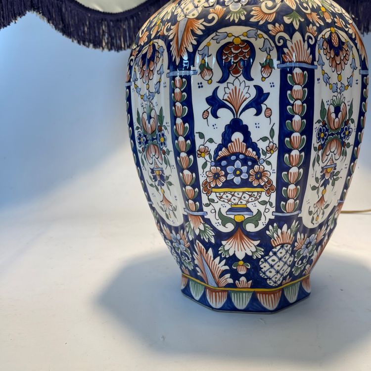 Large Rouen earthenware lamp - Hand-painted - Height 83 cm