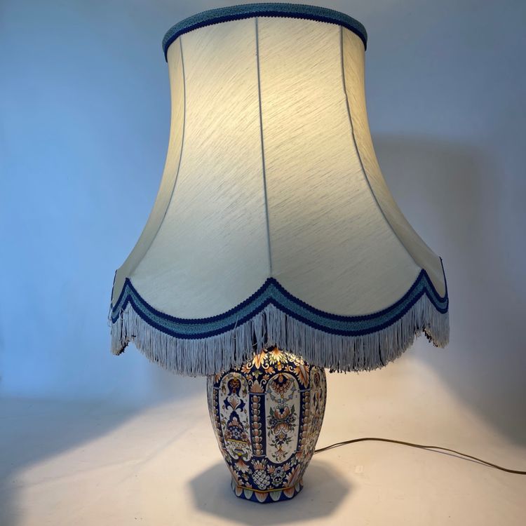 Large Rouen earthenware lamp - Hand-painted - Height 83 cm