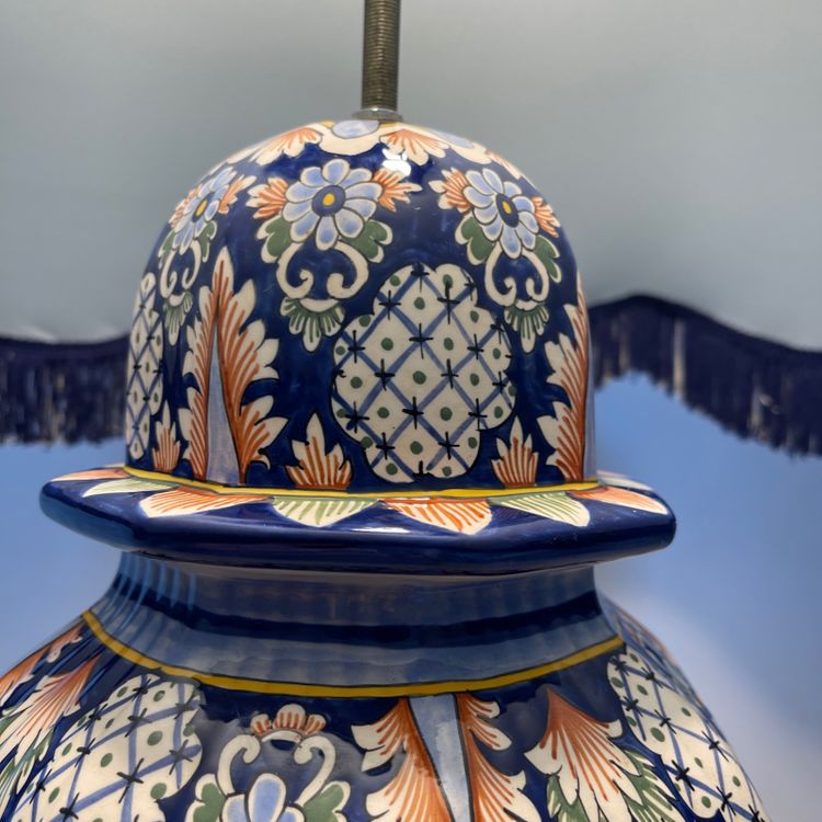 Large Rouen earthenware lamp - Hand-painted - Height 83 cm