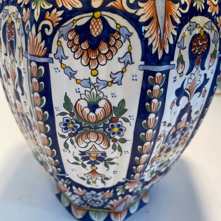 Large Rouen earthenware lamp - Hand-painted - Height 83 cm