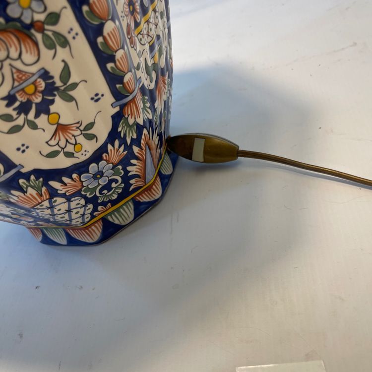 Large Rouen earthenware lamp - Hand-painted - Height 83 cm