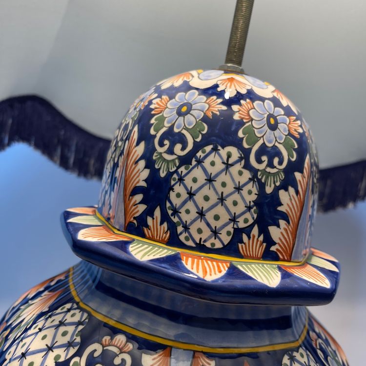 Large Rouen earthenware lamp - Hand-painted - Height 83 cm
