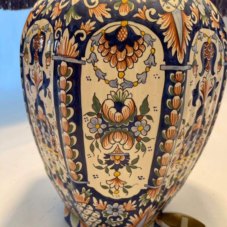 Large Rouen earthenware lamp - Hand-painted - Height 83 cm