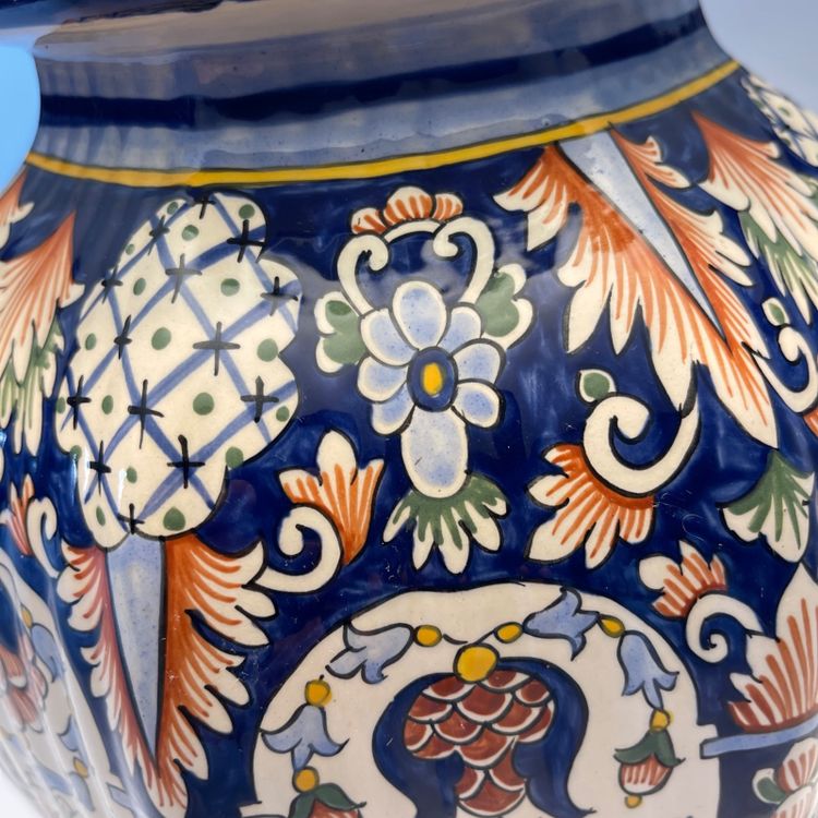 Large Rouen earthenware lamp - Hand-painted - Height 83 cm