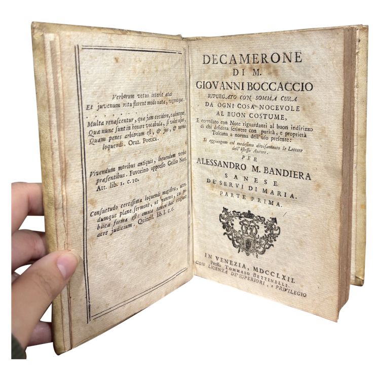 Ancient Book Decameron by Giovanni Boccaccio - Revised Venetian Edition - 1762