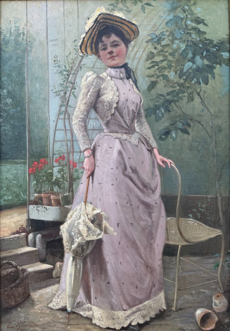 Ecole Française impressionniste - Elegante in La Serre, 1891 - Unterzeichnet