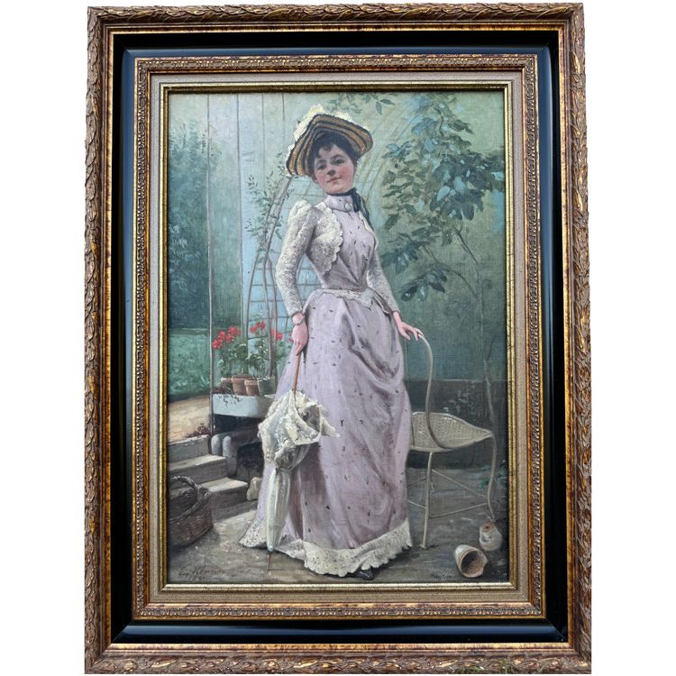 Ecole Française impressionniste - Elegante in La Serre, 1891 - Unterzeichnet