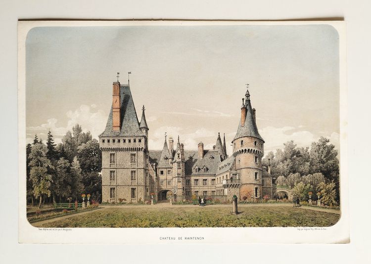 Château de Maintenon lithographie aquarellée 19ème