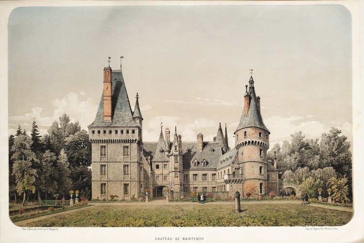 Château de Maintenon lithographie aquarellée 19ème
