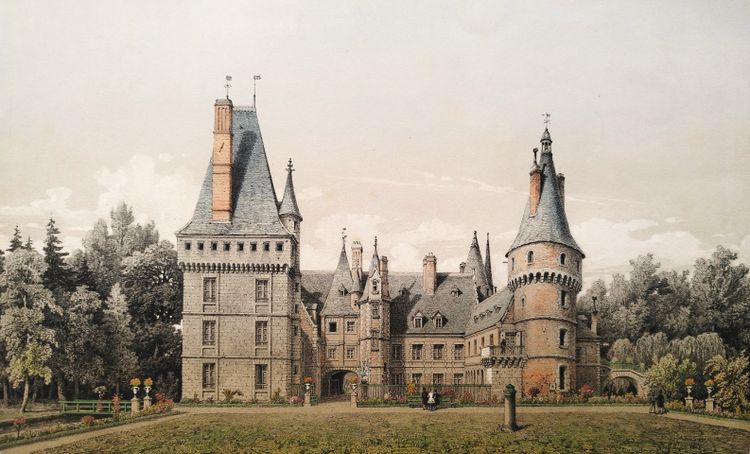 Château de Maintenon lithographie aquarellée 19ème