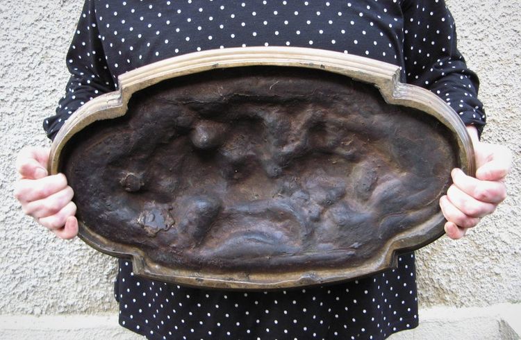 Bas Relief monumental 15 kg En Bronze à Décor De Fruits XIXe.