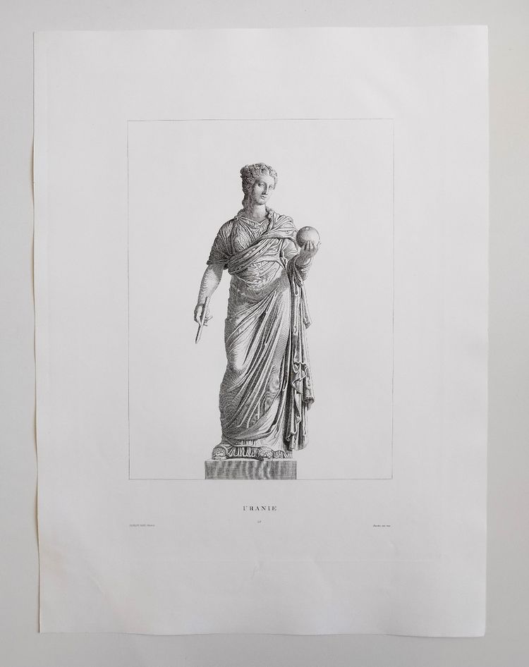 Etching Urania Mythological Engraving Greek Goddess 19th C Old Print