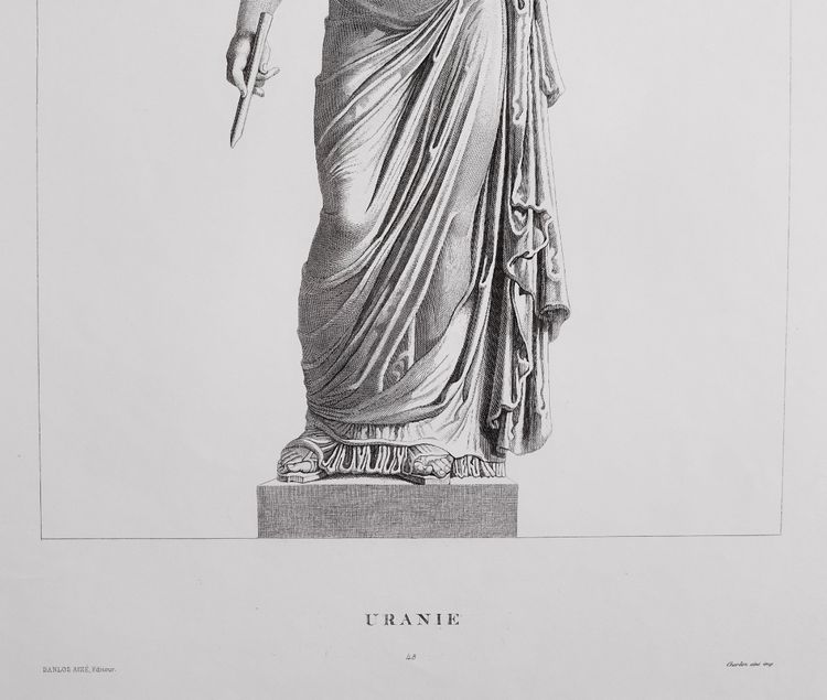 Etching Urania Mythological Engraving Greek Goddess 19th C Old Print