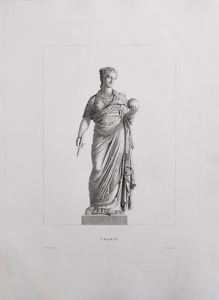 Etching Urania Mythological Engraving Greek Goddess 19th C Old Print