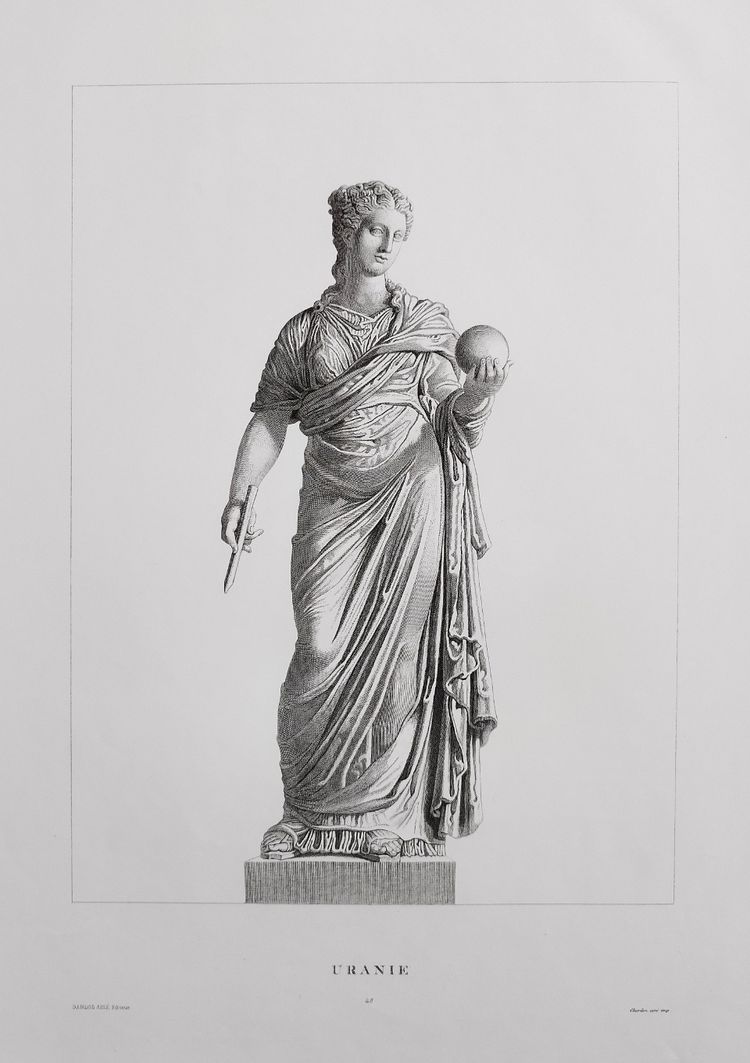 Etching Urania Mythological Engraving Greek Goddess 19th C Old Print