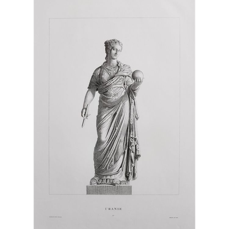 Etching Urania Mythological Engraving Greek Goddess 19th C Old Print