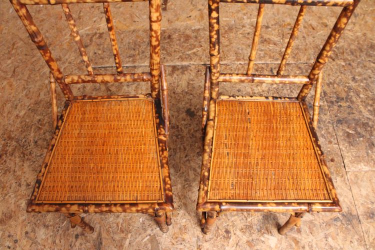 Coppia di sedie in bambù e rattan nello stile di Perret & Vibert, fine XIX secolo