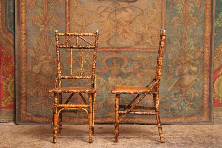 Coppia di sedie in bambù e rattan nello stile di Perret & Vibert, fine XIX secolo