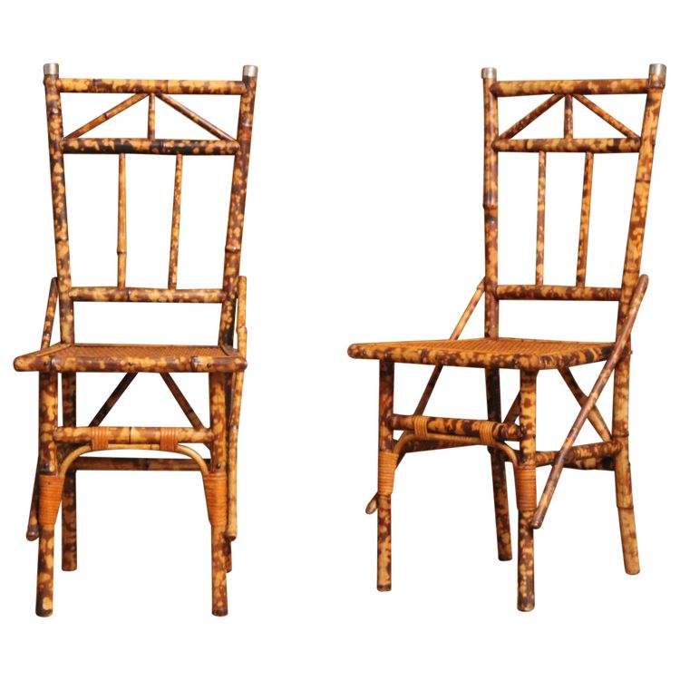 Coppia di sedie in bambù e rattan nello stile di Perret & Vibert, fine XIX secolo