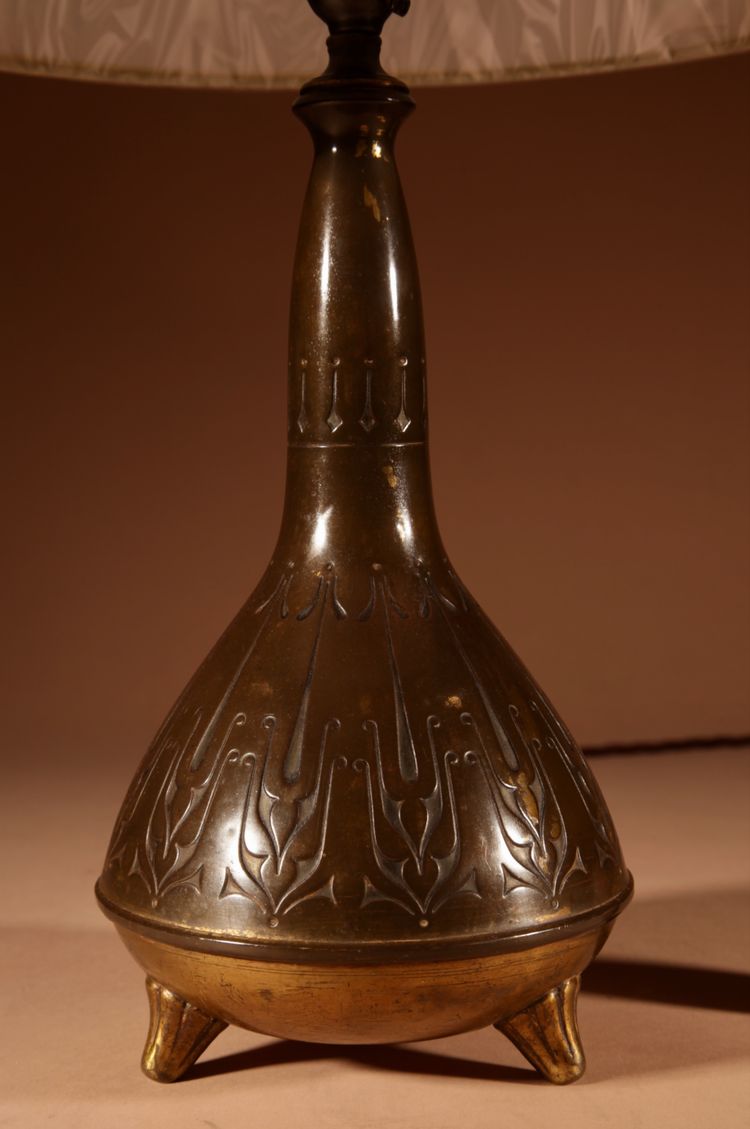 Elegant, original brass table lamp by the Amsterdam school.