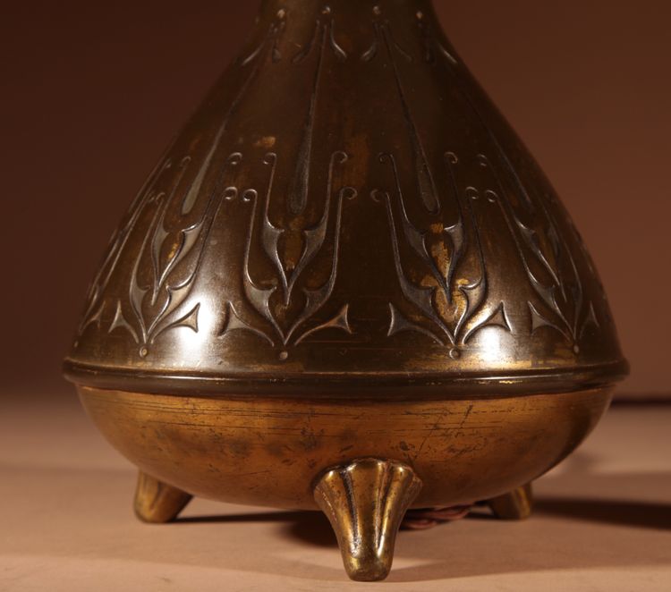 Elegant, original brass table lamp by the Amsterdam school.