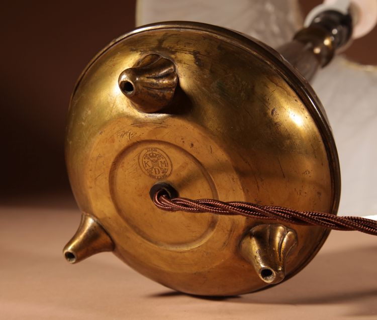 Elegant, original brass table lamp by the Amsterdam school.