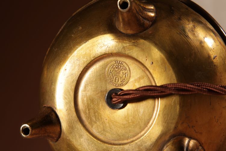 Elegant, original brass table lamp by the Amsterdam school.