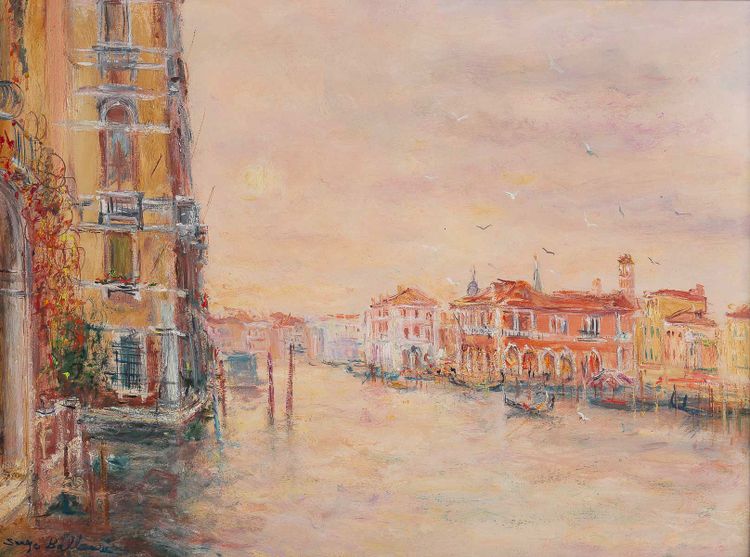 Serge Belloni (1925-2005) - Die Morgenröte über dem Rosa Haus am Canal Grande Öl auf Leinwand um 1970