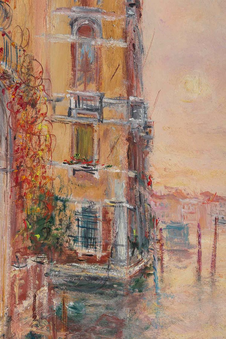 Serge Belloni (1925-2005) - Die Morgenröte über dem Rosa Haus am Canal Grande Öl auf Leinwand um 1970