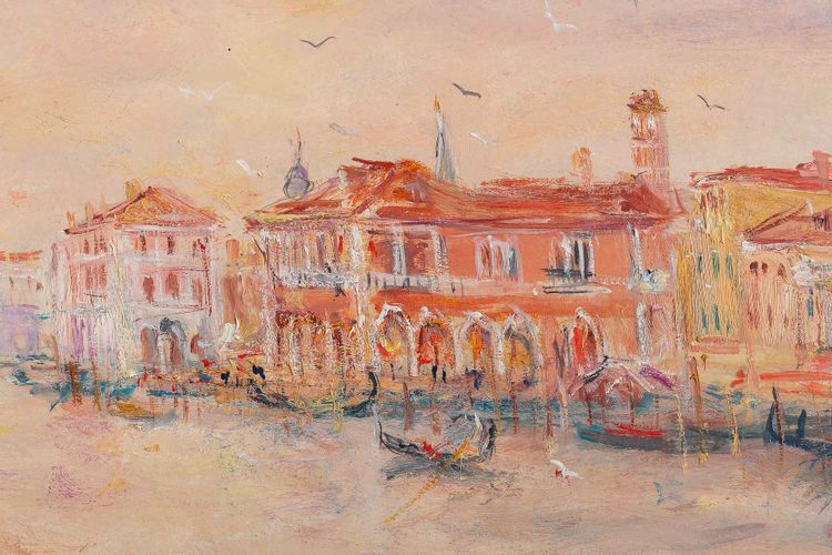 Serge Belloni (1925-2005) - Die Morgenröte über dem Rosa Haus am Canal Grande Öl auf Leinwand um 1970