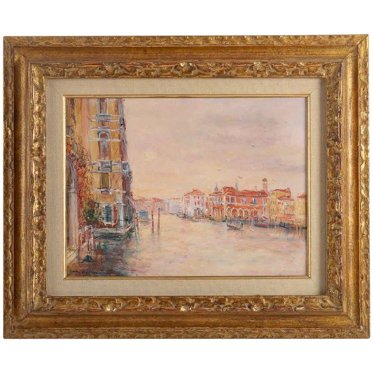 Serge Belloni (1925-2005) - Die Morgenröte über dem Rosa Haus am Canal Grande Öl auf Leinwand um 1970