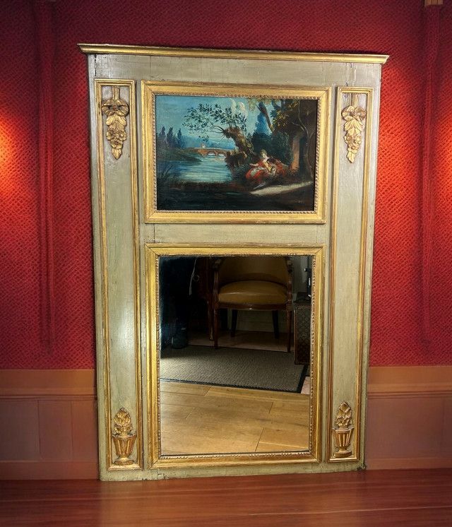 XVIIIth CENTURY LAMQUED WOOD TRUMEAU LOUIS XVI PERIOD WITH ORIGINAL PAINTING