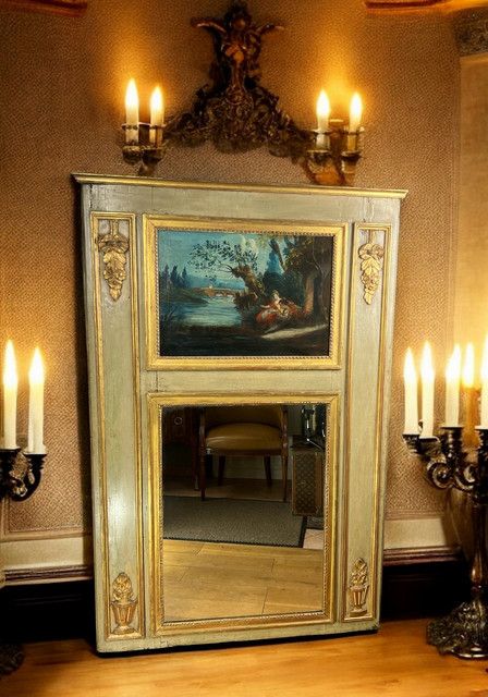 XVIIIth CENTURY LAMQUED WOOD TRUMEAU LOUIS XVI PERIOD WITH ORIGINAL PAINTING