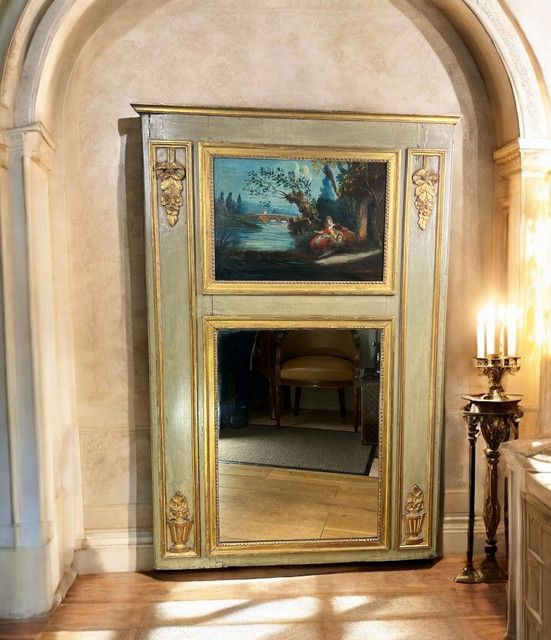 XVIIIth CENTURY LAMQUED WOOD TRUMEAU LOUIS XVI PERIOD WITH ORIGINAL PAINTING