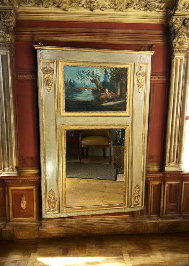 XVIIIth CENTURY LAMQUED WOOD TRUMEAU LOUIS XVI PERIOD WITH ORIGINAL PAINTING