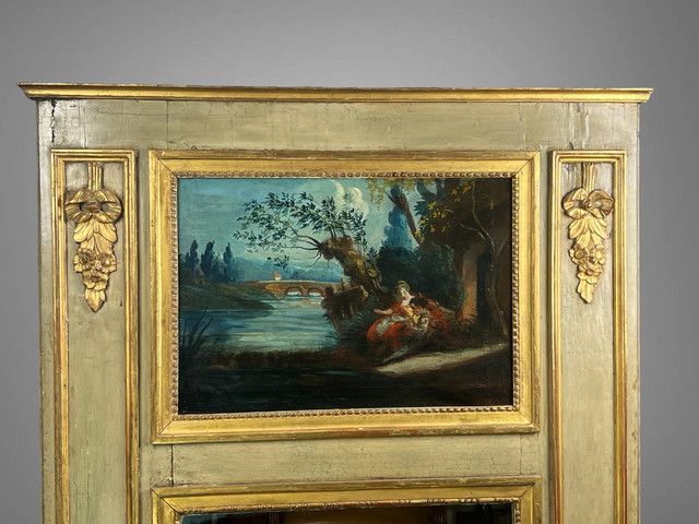 XVIIIth CENTURY LAMQUED WOOD TRUMEAU LOUIS XVI PERIOD WITH ORIGINAL PAINTING