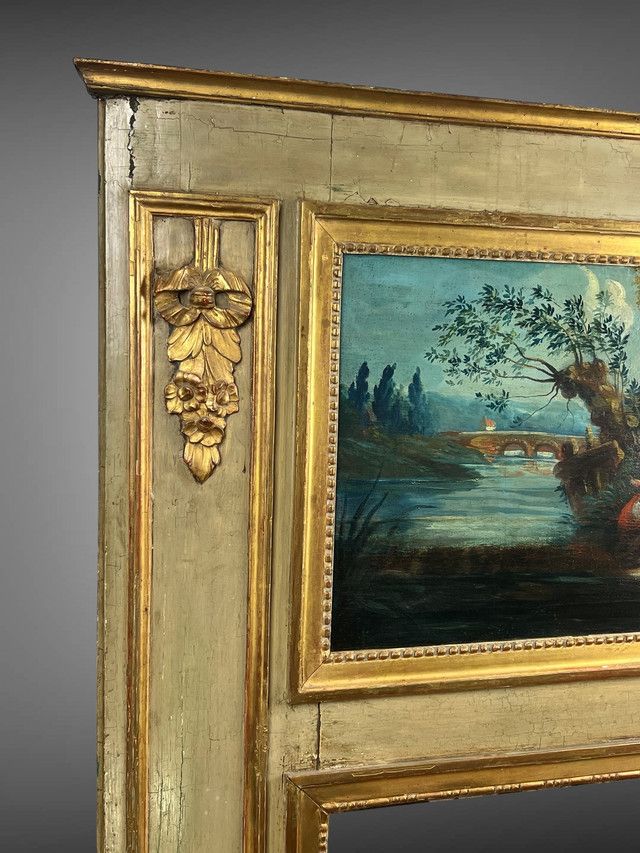 XVIIIth CENTURY LAMQUED WOOD TRUMEAU LOUIS XVI PERIOD WITH ORIGINAL PAINTING